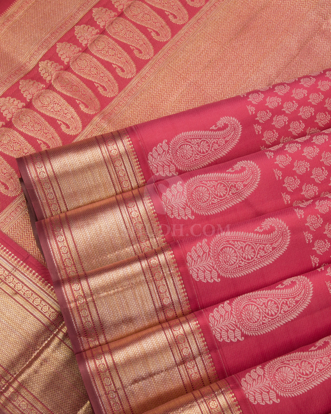 Flamingo Pink Kanjivaram Silk Saree - DJ206 - View 4