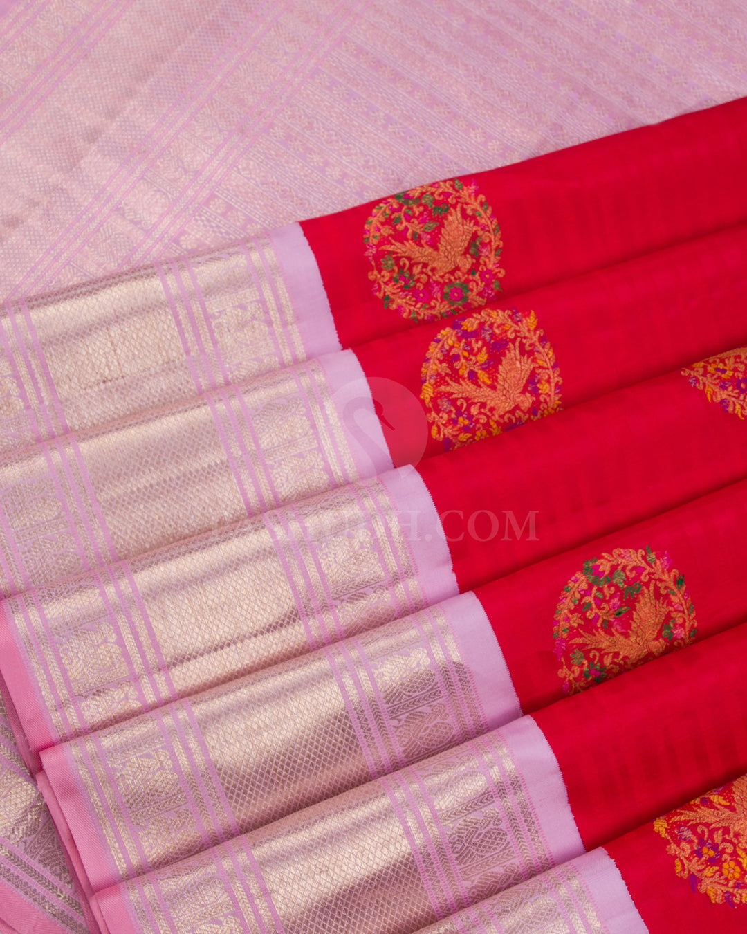 Red & Lilac Kanjivaram Silk Saree - S1132(A) - View 3