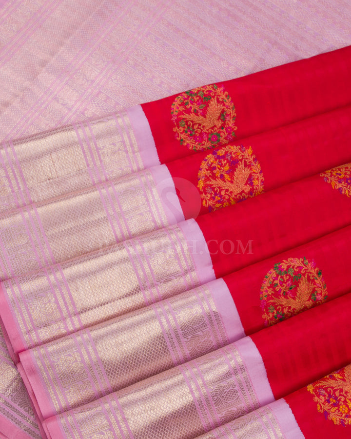 Red & Lilac Kanjivaram Silk Saree - S1132(A) - View 3