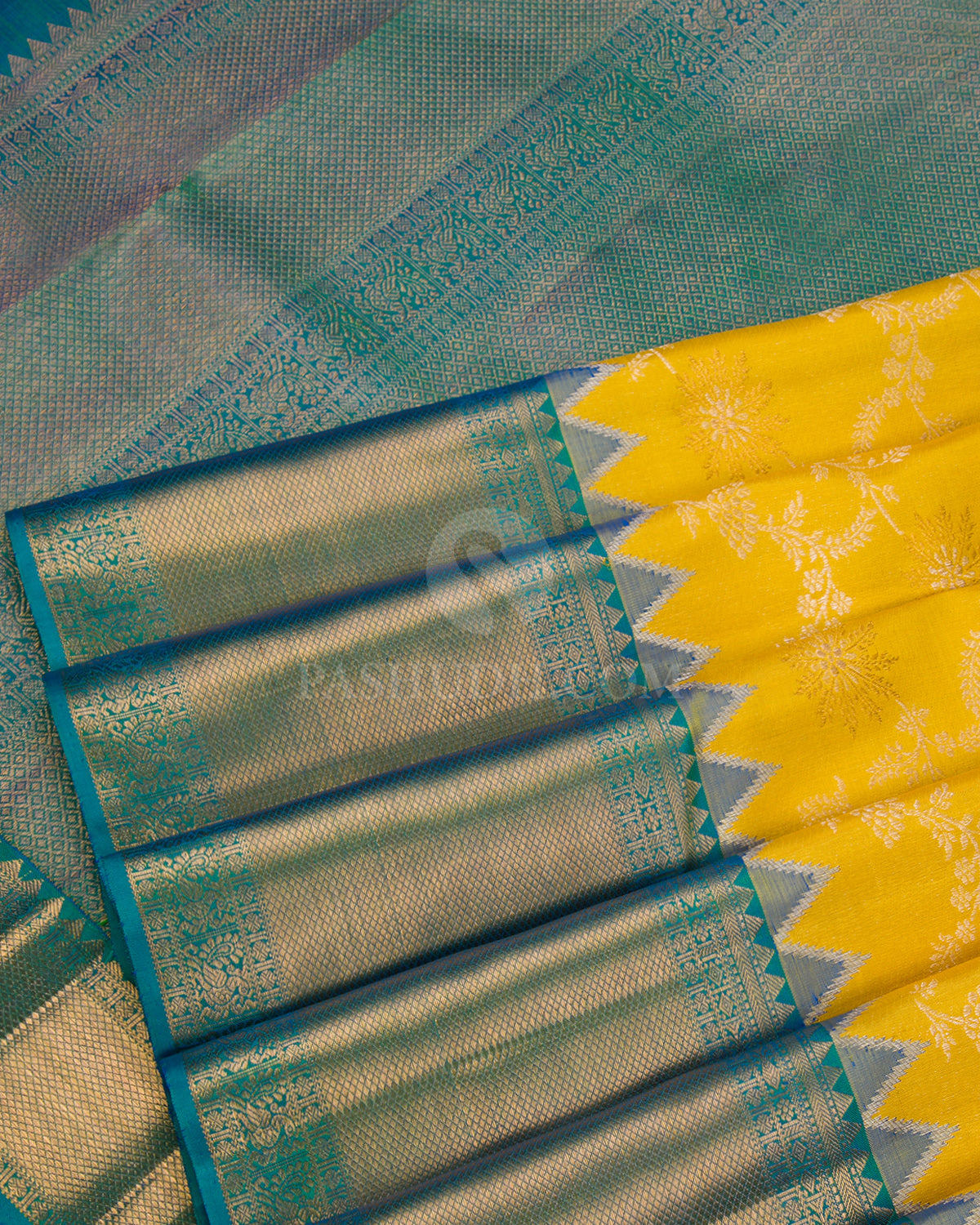 Tuscany Yellow & Anandha Blue Kanjivaram Silk Saree - S855 - View 5