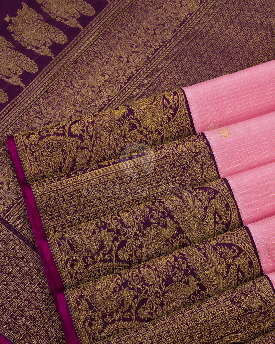 Baby Pink and Violet Pure Zari Kanjivaram SIlk Saree - P113 -View 5