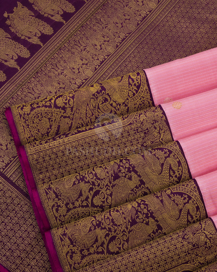 Baby Pink and Violet Pure Zari Kanjivaram SIlk Saree - P113 -View 5