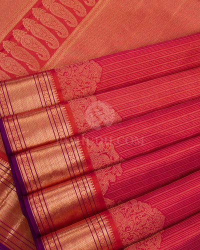 Sunset Orange Kanjivaram Silk Saree - DJ300(C) - View 3