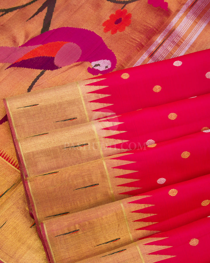 Red Kanjivaram Silk Saree with Paithani Border - P118 - View 5