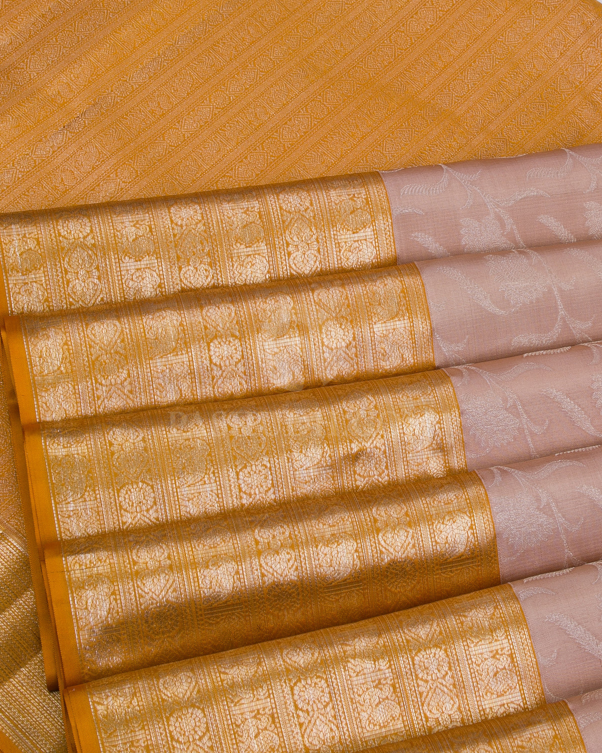 Almond Beige And Mango Yellow Kanjivaram Silk Saree - DT270(A) - View 3