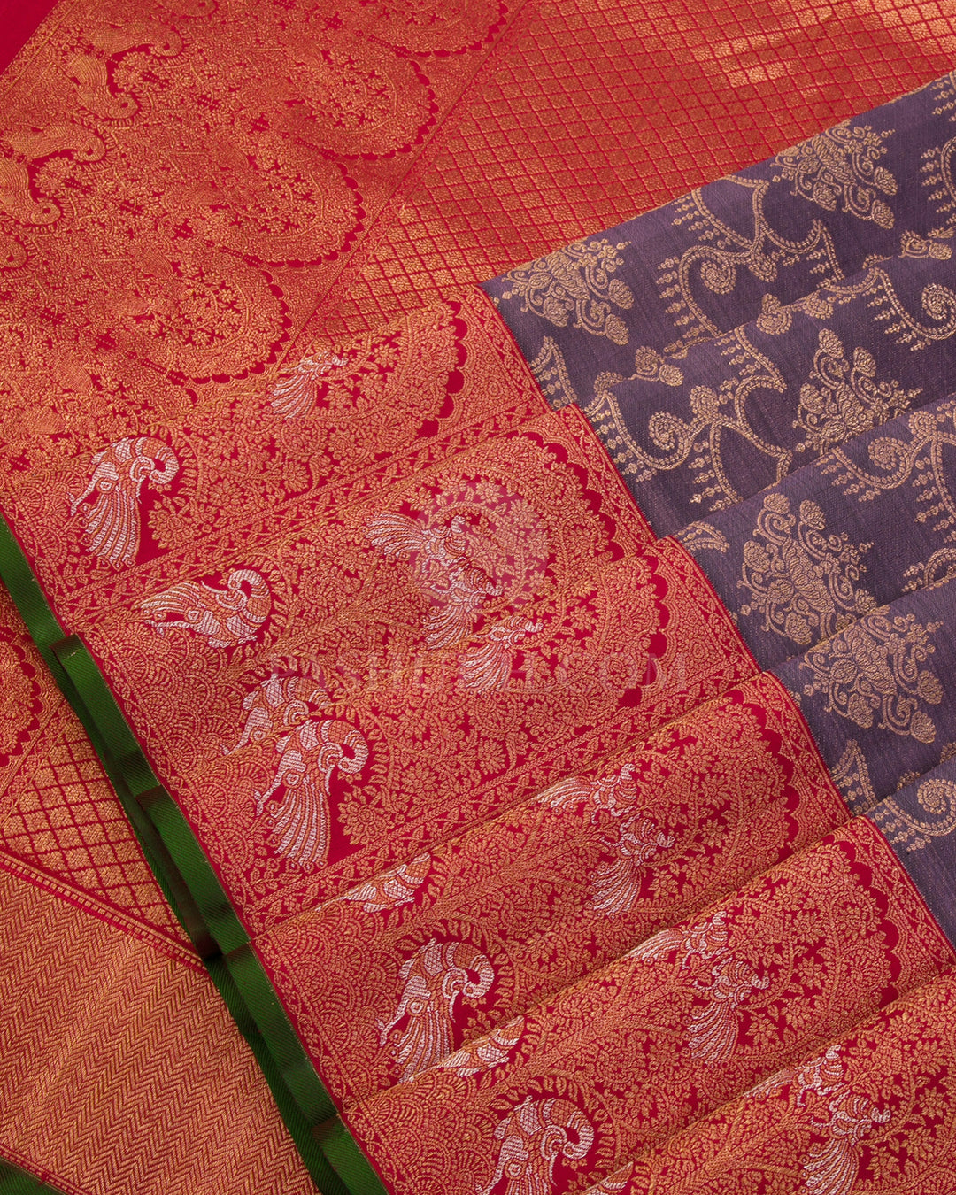 Heather Purple Shot Black & Red Kanjivaram Silk Saree - S1048(A) - View 4