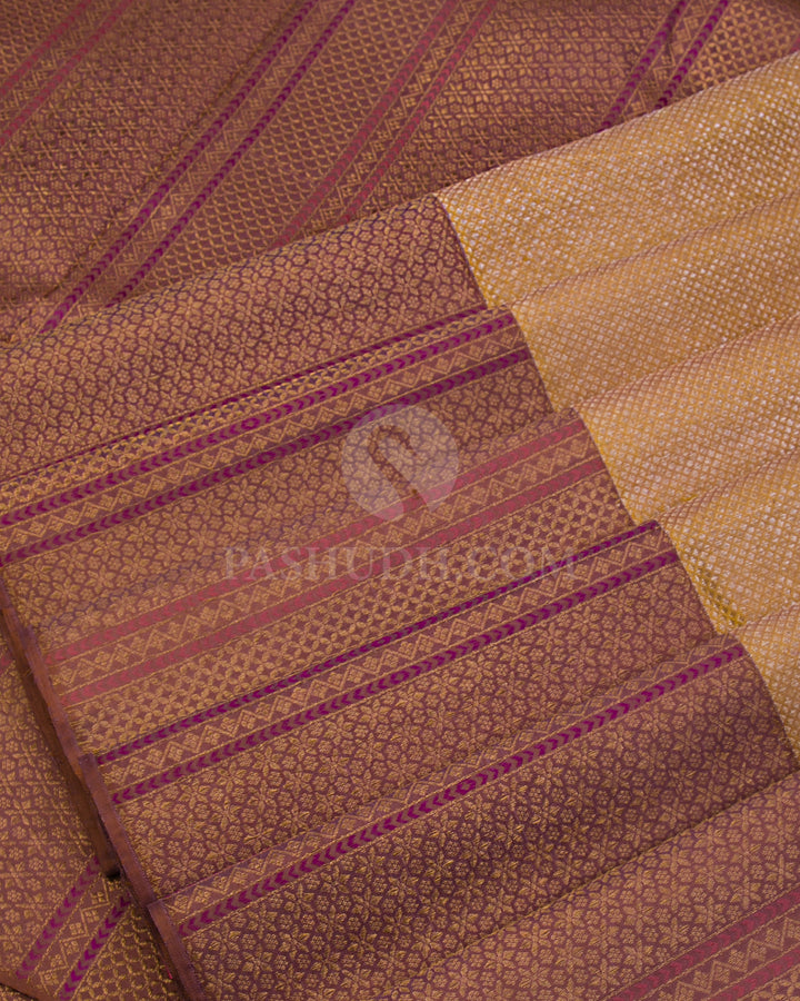 Golden Yellow & Mild Chocolate Brown Kanjivaram Silk Saree - S966 - View 4