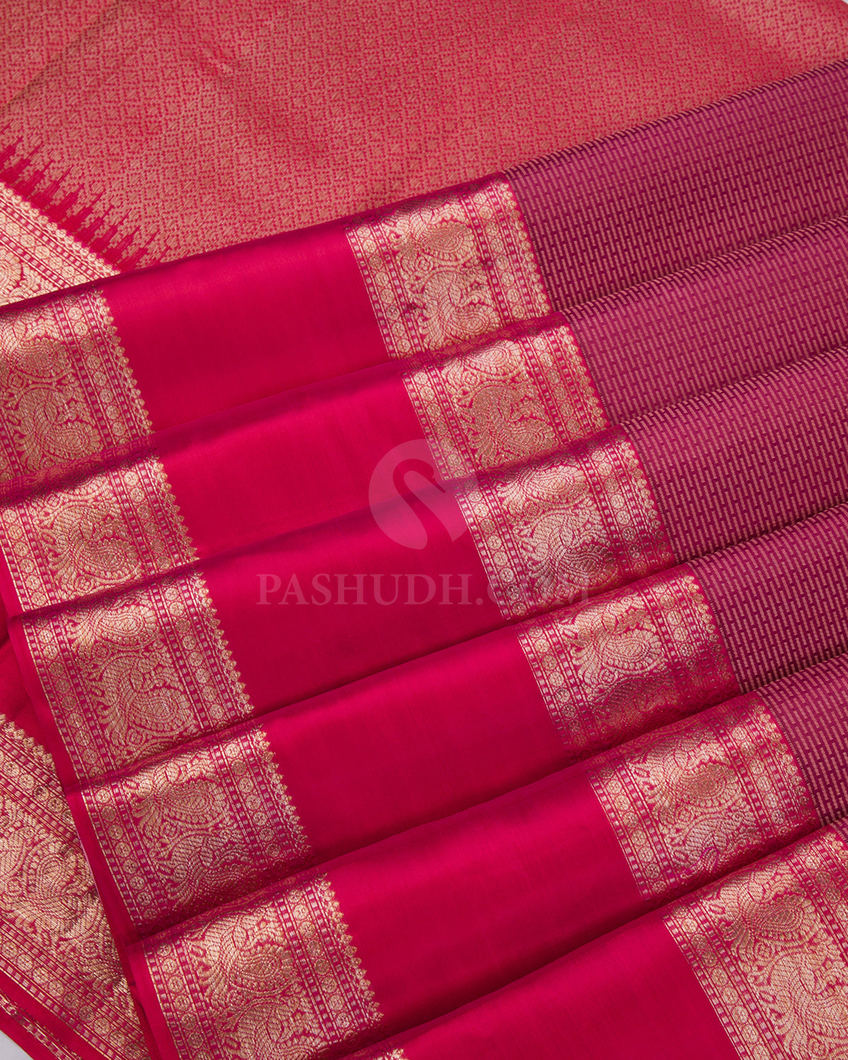 Mulberry and Hot Pink Kanjivaram Silk Saree - D459 - View 3