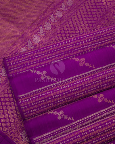 Violet & Parrot Green Pure Zari Kanjivaram Silk Saree - S750 - View 5