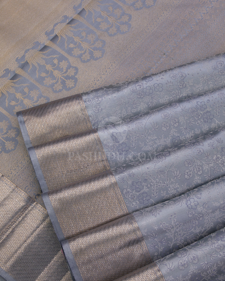 Silver Grey Kanjivaram Silk Saree - DT201 - View 4