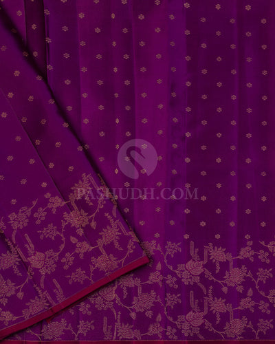 Rust Orange and Purple Kanjivaram Silk Saree - DJ280(A) - View 2