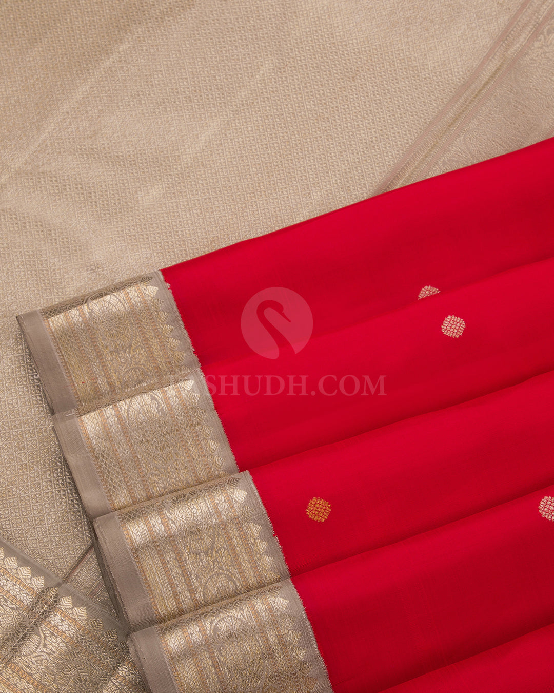 Dark Red & Grey Kanjivaram Silk Saree - S770- View 5\