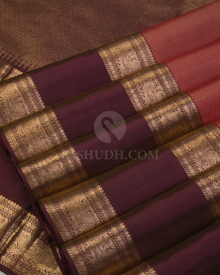 Beige, Red & Brown Kanjivaram Silk Saree - D503(B) - View 3