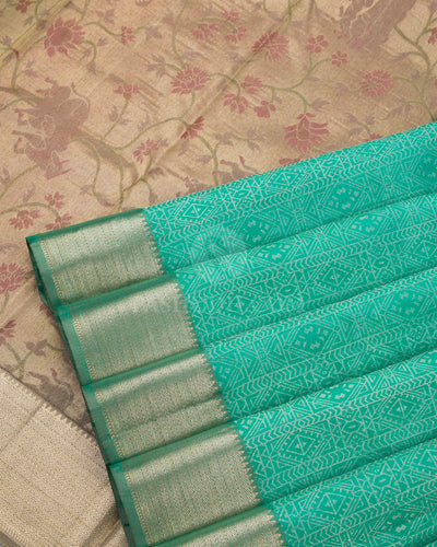 Turquoise Green and Pink Pichwai Inspired Kanjivaram Silk Saree -  DJ200 -View 4