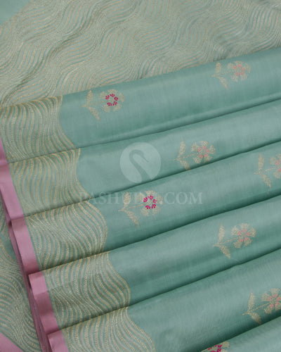 Baby Blue & Baby Pink Kanjivaram Silk Saree - S1061(B) - View 4