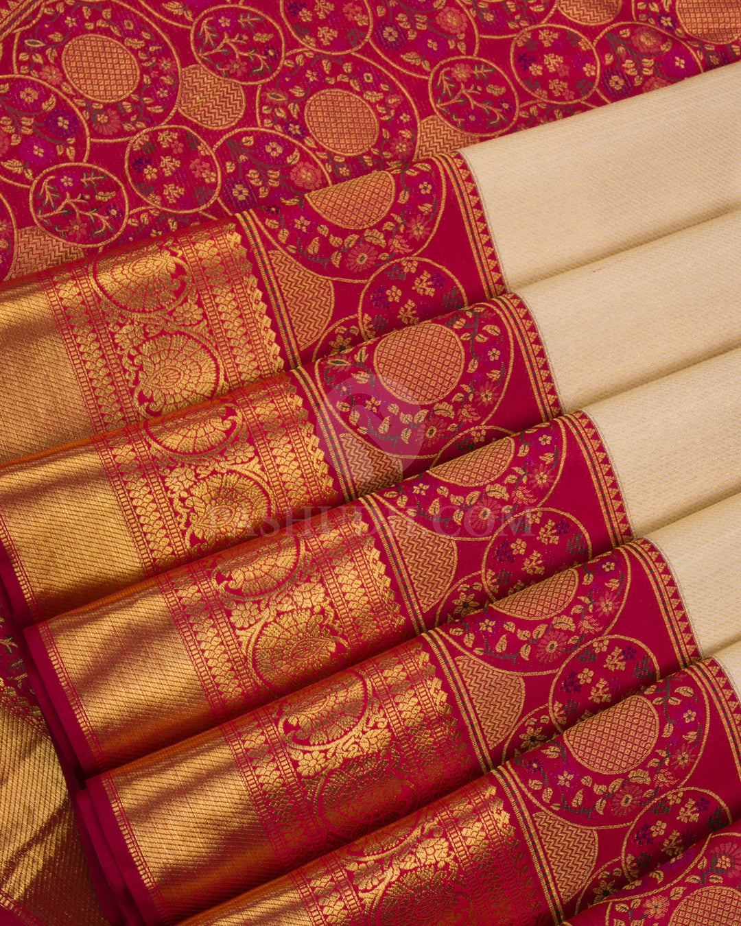 Ivory & Maroon Pure Zari Kanjivaram Silk Saree - P144(A) - View 4
