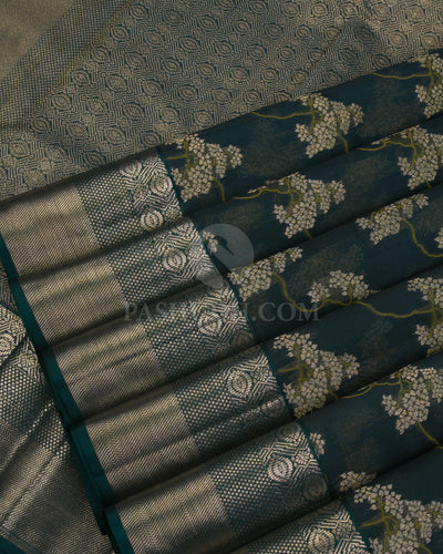 Bottle Green Organza Kanjivaram Silk Saree - DJ301(A) - View 3