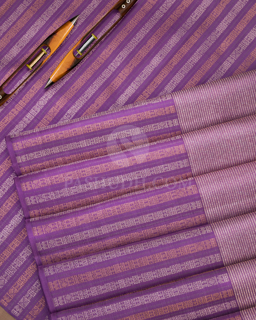 Lavender and Grey Pure Zari Kanjivaram Silk Saree - S724 - View 5