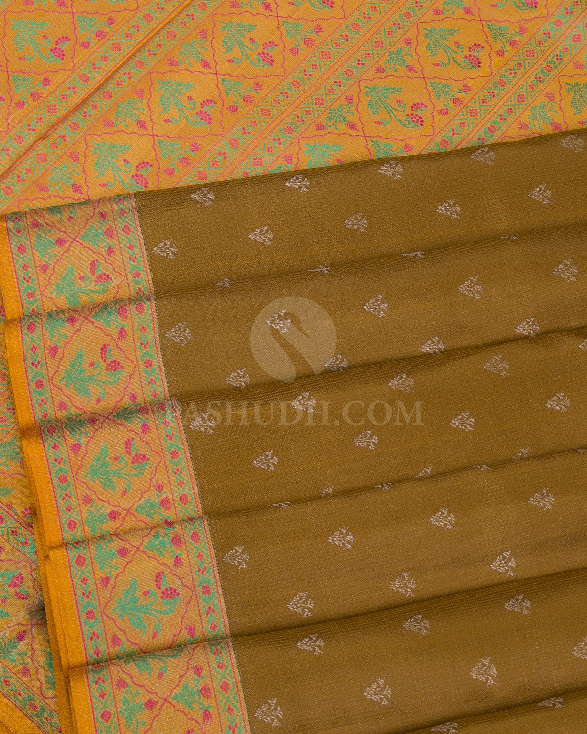 Khaki And Light Orange Kanjivaram Silk Saree - DJ303(C) - View 3