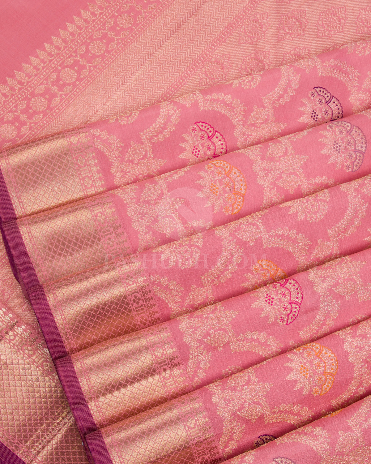 Peachy Pink Kanjivaram Silk Saree - S1023(C) - View 4
