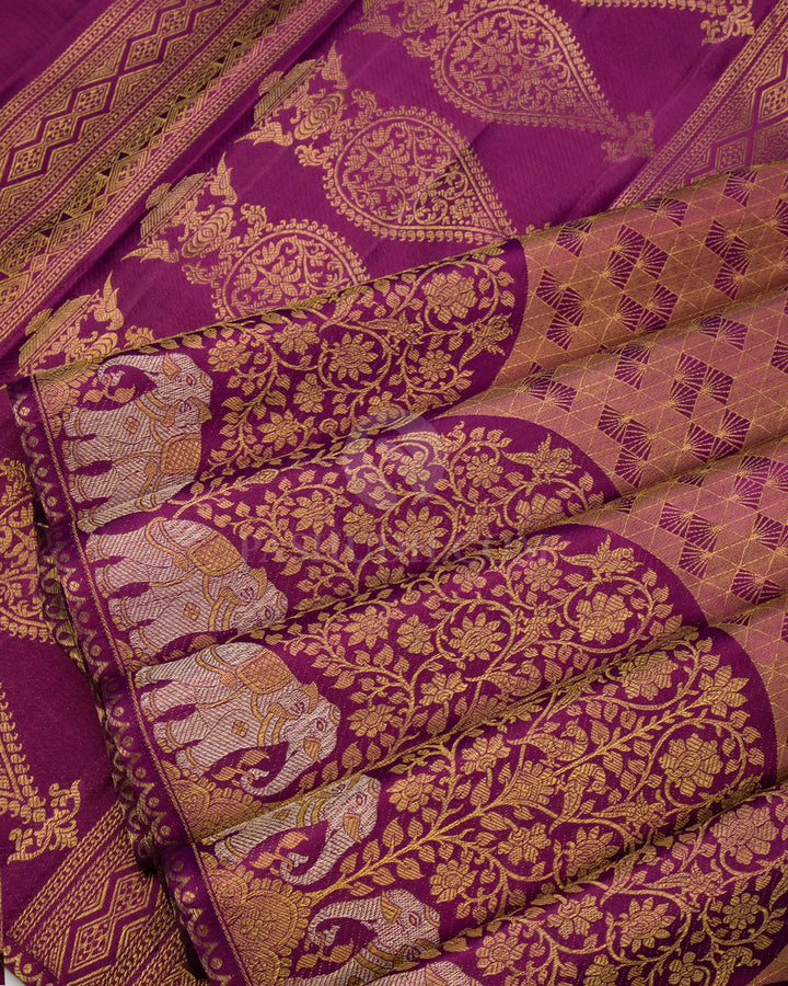 Violet Kanjivaram Silk Saree - P120 -View 5