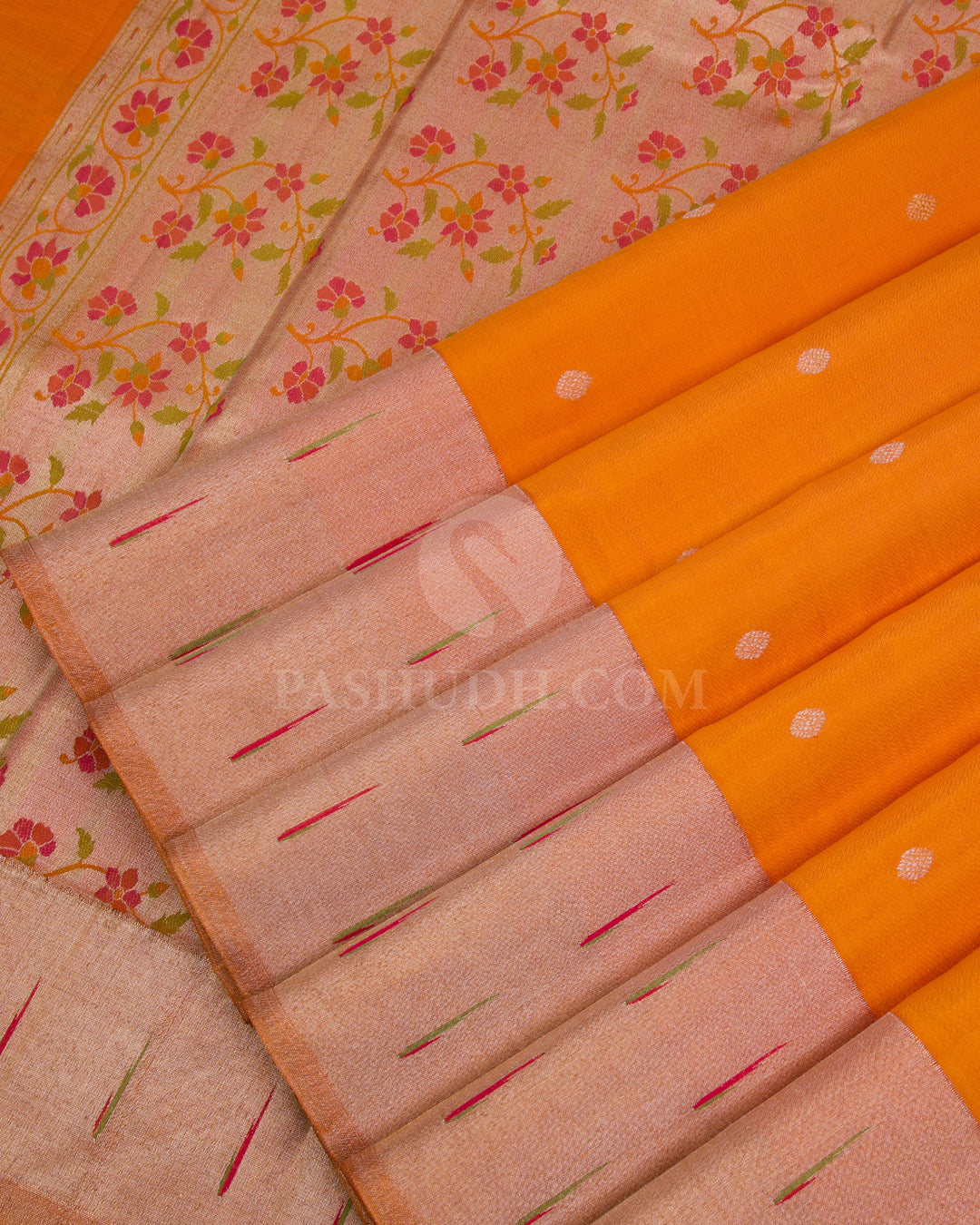 Orange Pure Zari Kanjivaram/Paithani Silk Saree - P133(B) - View 4