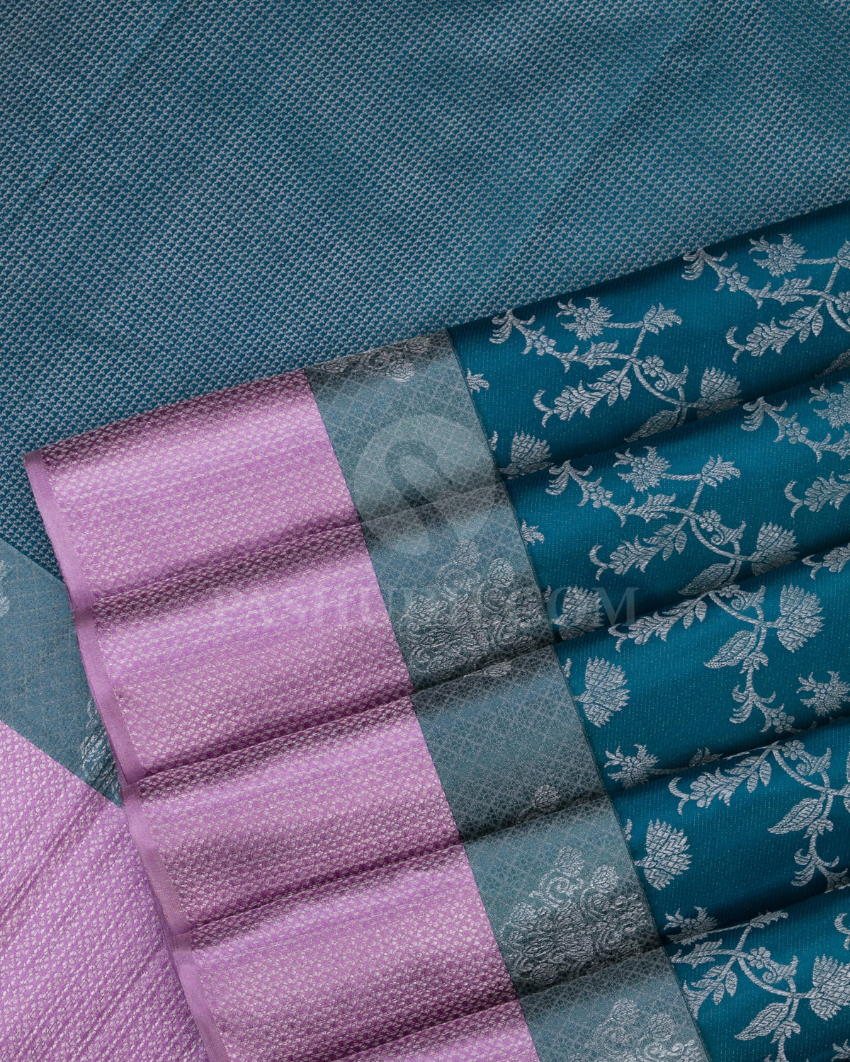 Teal Blue and Lavender Kanjivaram Silk Saree - D427 -View 4