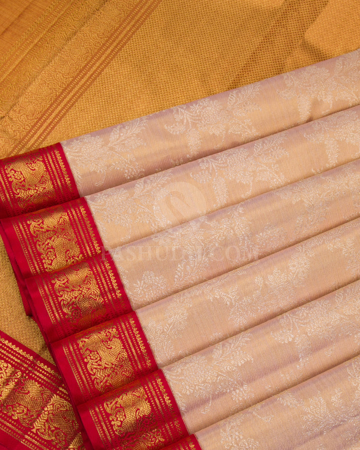 Pastel Peach & Red Tissue Kanjivaram Silk Saree - S1097(A) - View 4