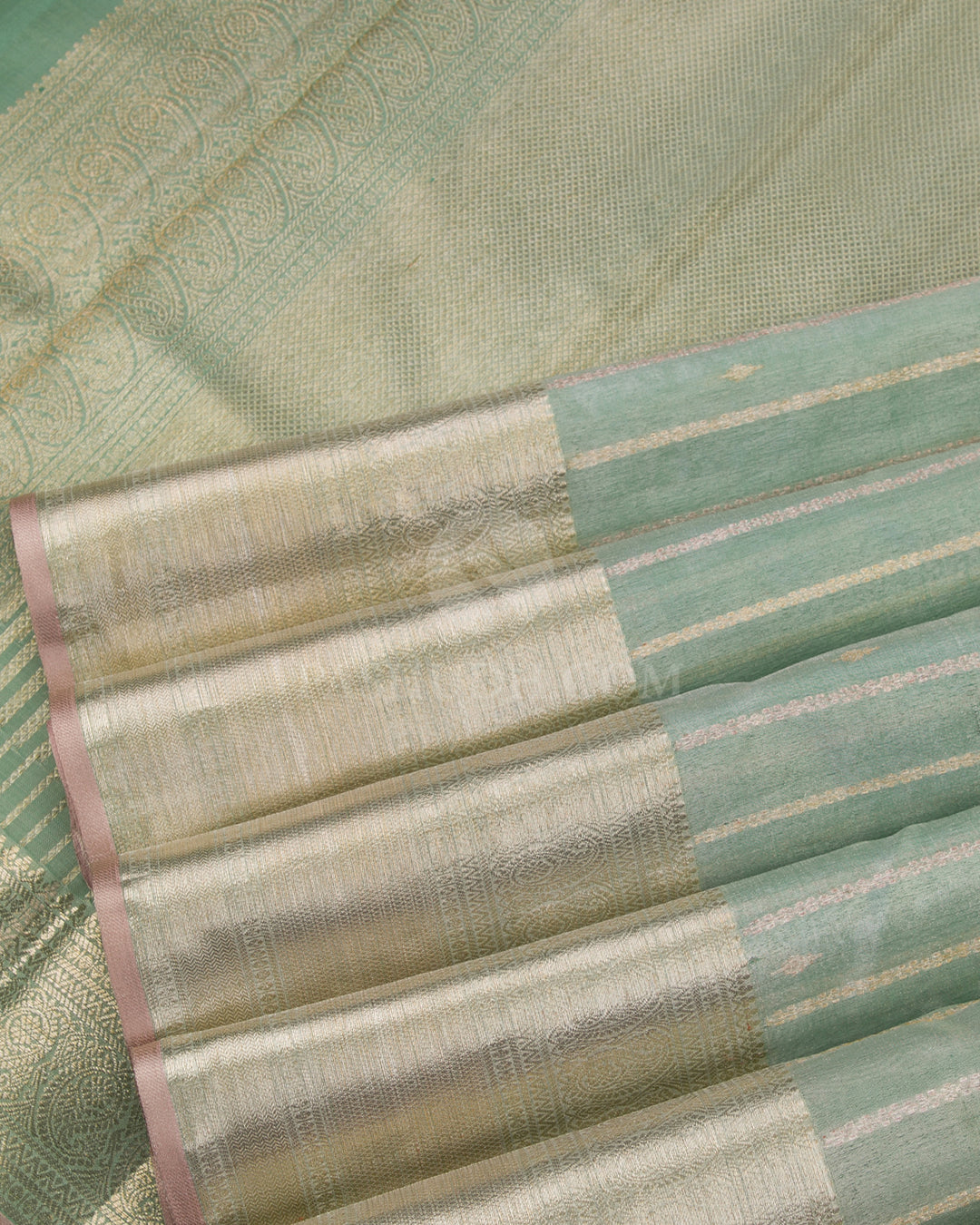 Sea Green & Khaki Shimmer Organza Kanjivaram Silk Saree - S808- View 5
