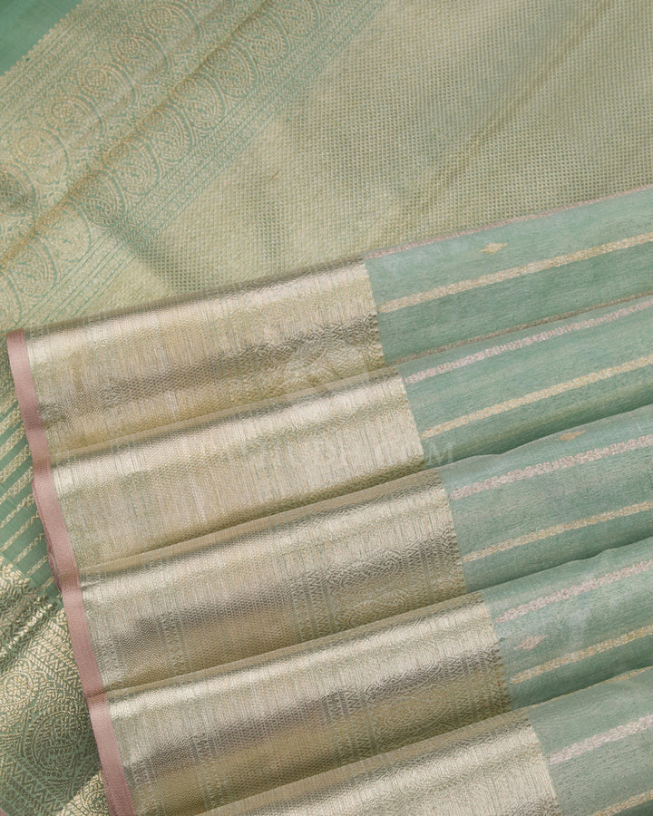 Sea Green & Khaki Shimmer Organza Kanjivaram Silk Saree - S808- View 5