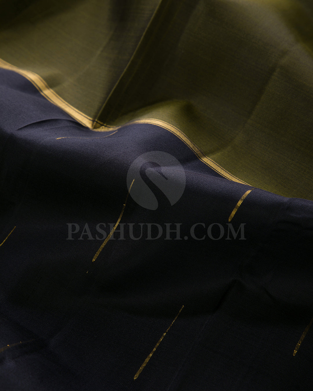 Olive Green, Grey And Black Traditional Kanjivaram Silk Saree - SVJ42