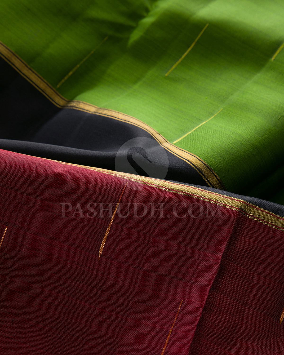 Black, Olive Green And Maroon Traditional Kanjivaram Silk Saree - SVJ88