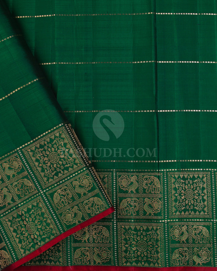 Golden Yellow & Dark Green Kanjivaram Silk Saree - S1137(A) - View 3