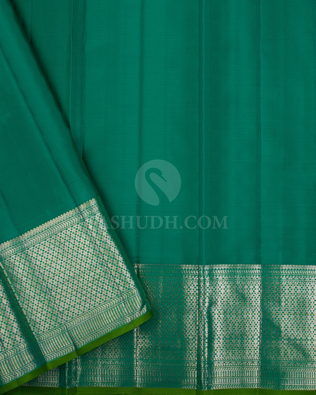 Dark Blue & Rama Green Kanjivaram Silk Saree - DJ285(C) - View 2