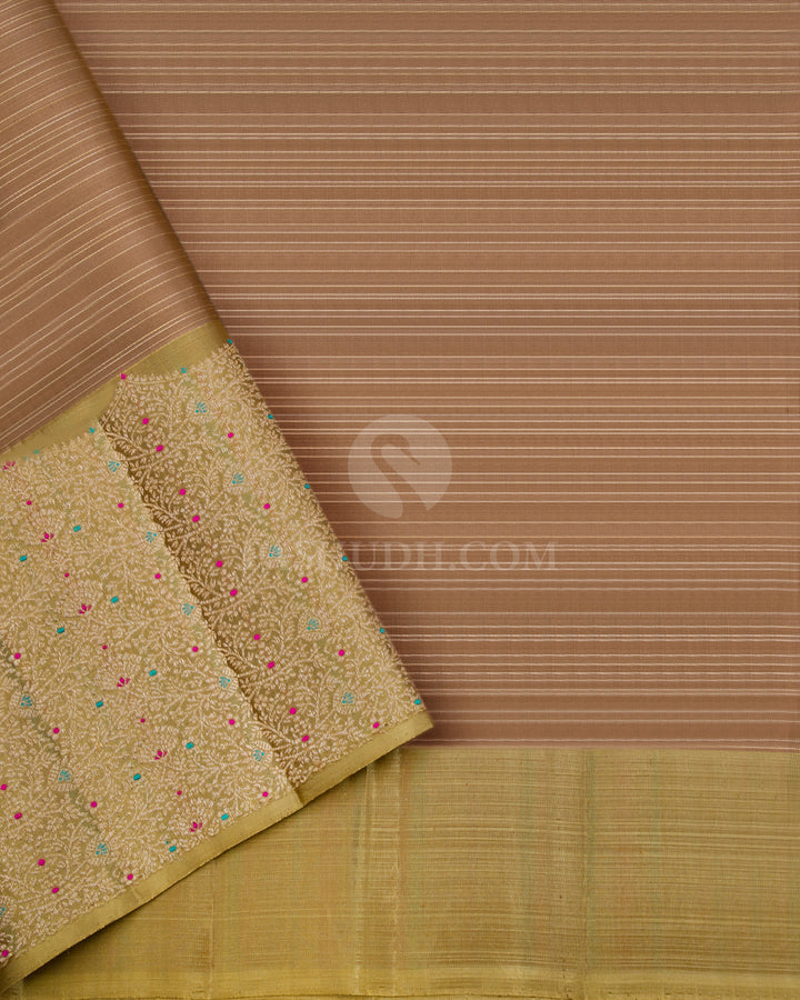 Grey & Olive Green Kanjivaram Silk Saree - S868 -View 4