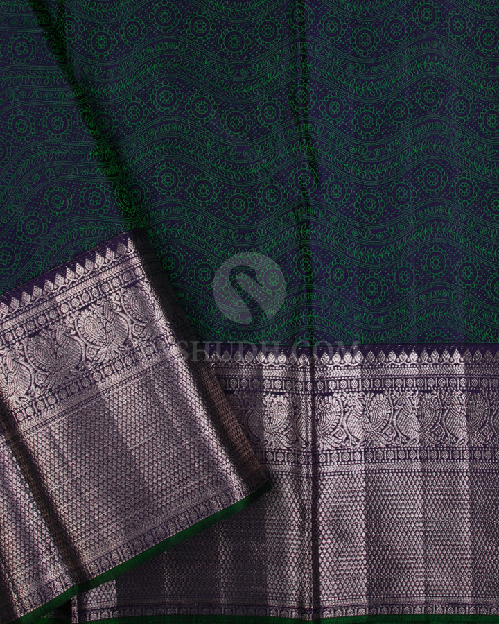 Mustard Yellow and Navy Blue Kanjivaram Silk Saree - D522(A) - View 2