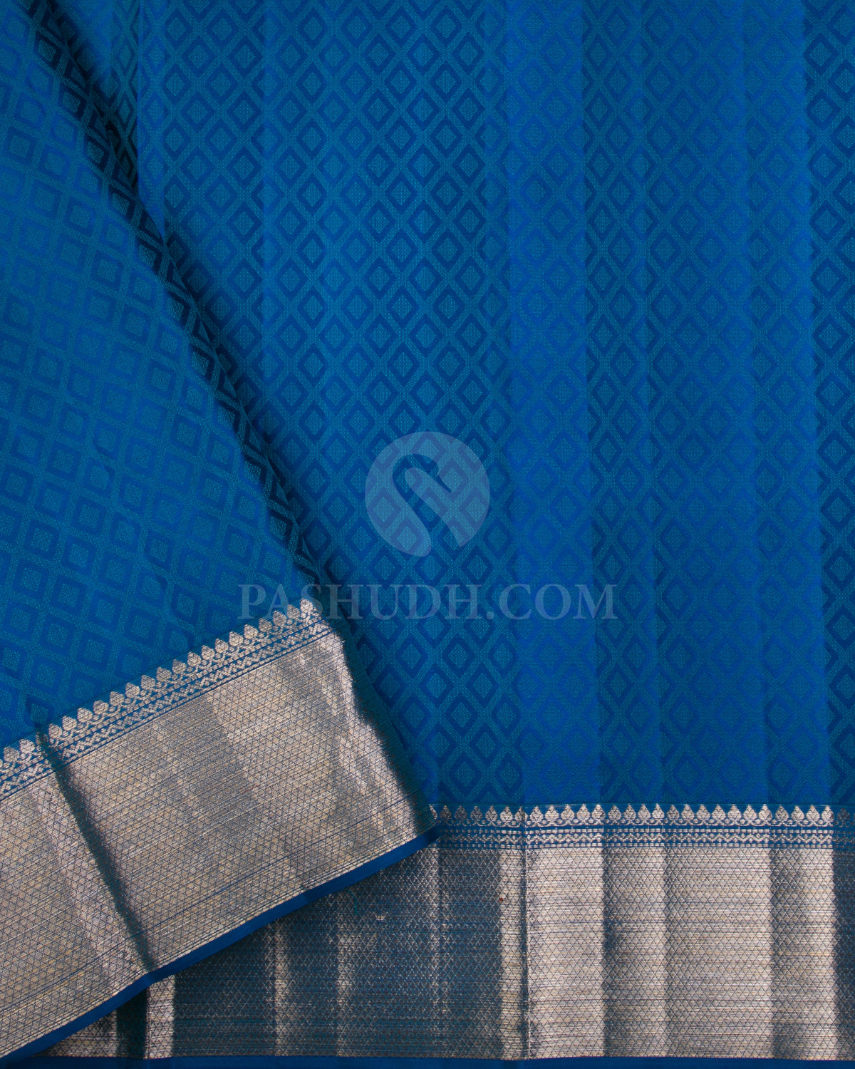 Powder Blue & Cobalt Blue Kanjivaram Silk Sare - D532(A) - View 2