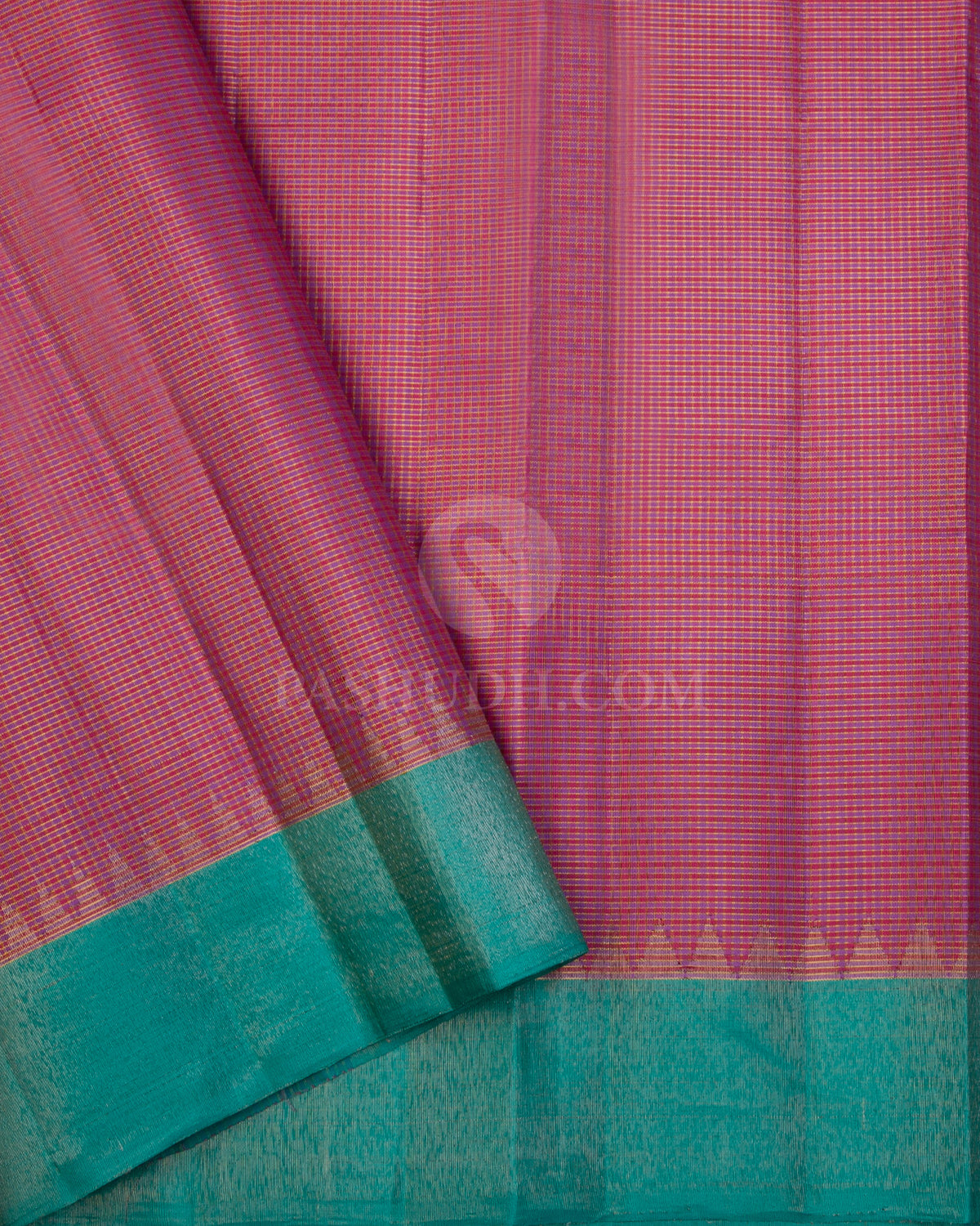 Sea Green & Rani Pink Kanjivaram Silk Saree - S1053(A) - View 3