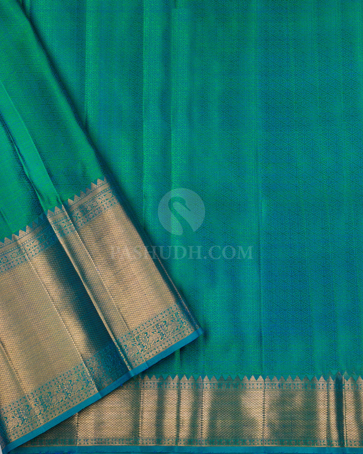 Tuscany Yellow & Anandha Blue Kanjivaram Silk Saree - S855 - View 4