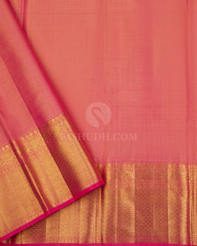 Bright Pink Pure Zari Tissue Kanjivaram Silk Saree - S819 -View 4