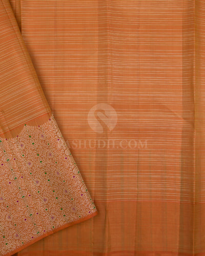 Ivory & Pale Orange Kanjivaram Silk Saree - S1072(A) - View 3