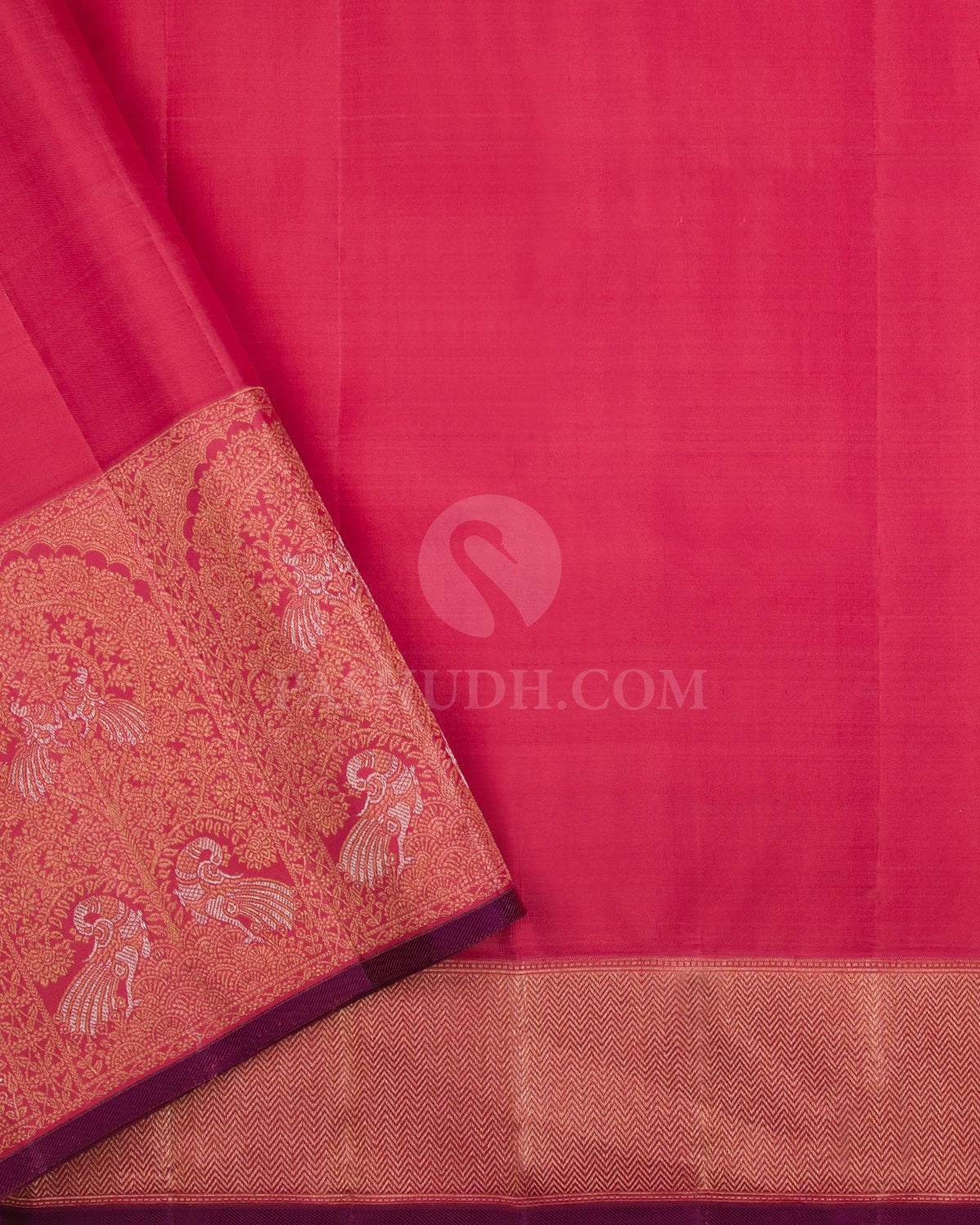 Cobalt Blue & Baby Pink Kanjivaram Silk Saree - S1048(C) - View 3