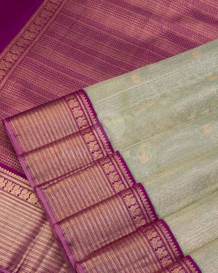 Sea Green & Violet Tissue Kanjivaram Silk Saree - S1008 - View 4