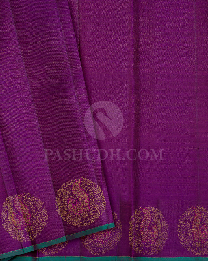Multicolored With Purple Kanjivaram Silk Saree-DJ439(B)