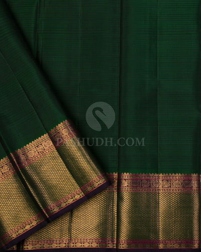 Orange & Deep Green Kanjivaram Silk Saree - S1017(A) - View 3