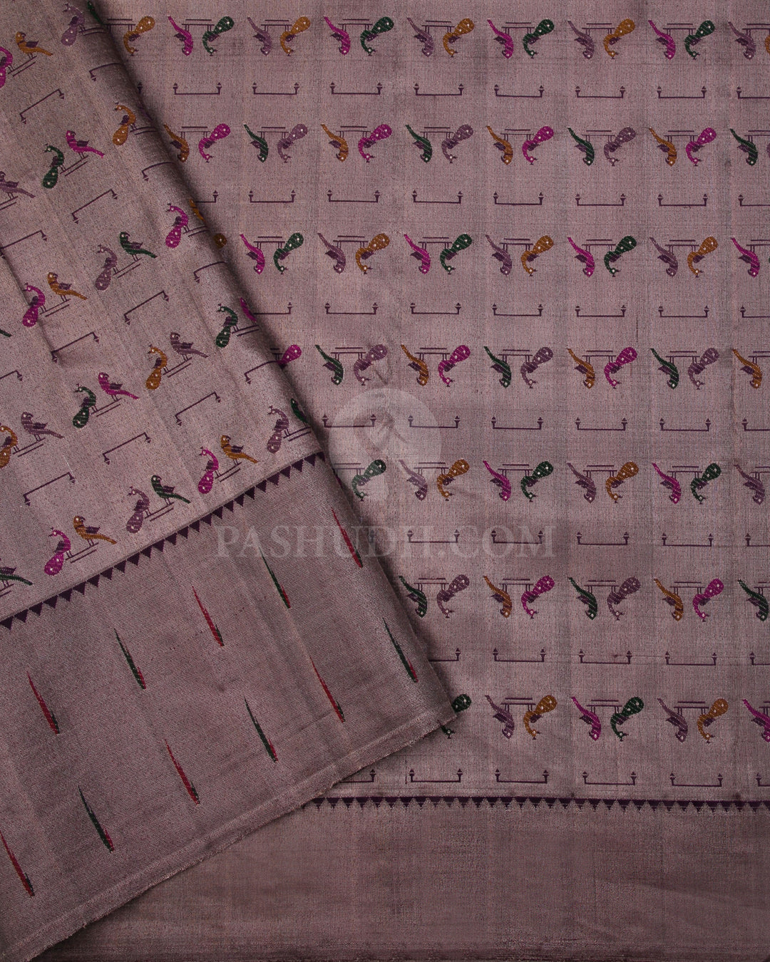 Deep Purple Pure Zari Kanjivaram Silk Saree with Paithani Border - P136(A) - View 3