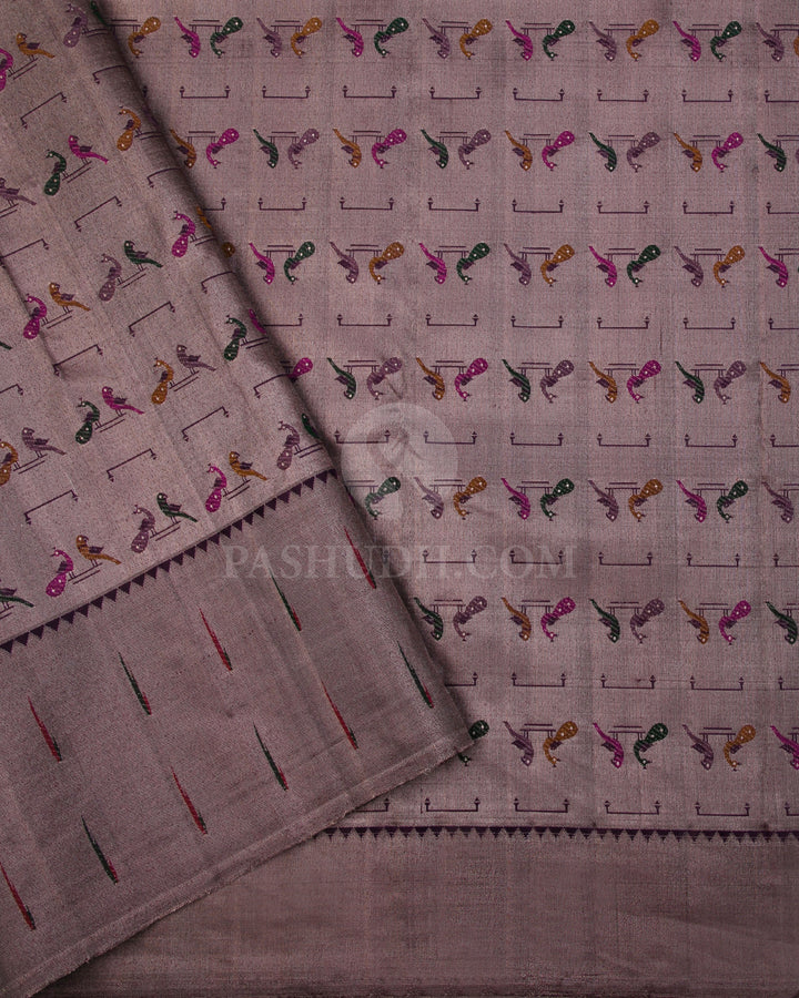Deep Purple Pure Zari Kanjivaram Silk Saree with Paithani Border - P136(A) - View 3