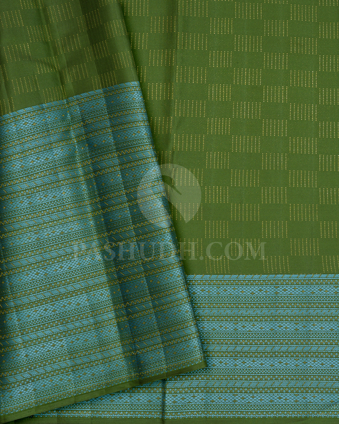 Moss Green With Powder Blue Kanjivaram Silk Saree-D631(F)