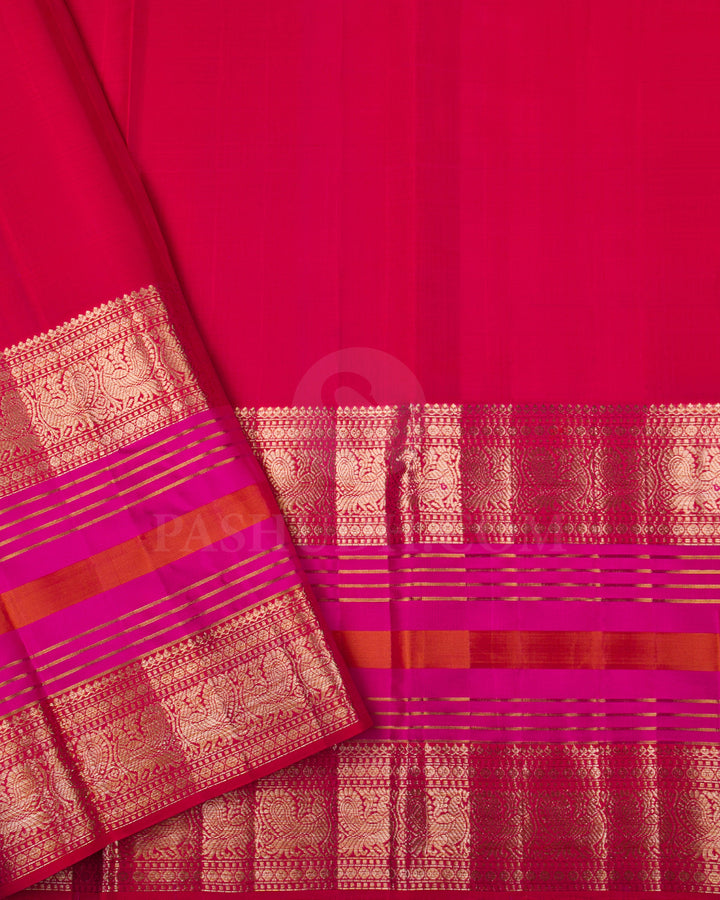 Mango Yellow And Red Kanjivaram Silk Saree- D564(B)