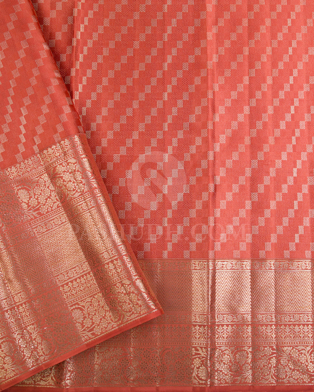 Mustard And Rust Orange Kanjivaram Silk Saree - D556(A)